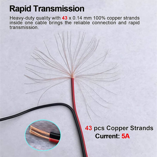 (Oikea 18AWG 43x2kpl Kuparilankaa) 10 Paria DC Virtapigtail-Kaapelia, 12V 5A Urospuolainen & Naarasliittimet CCTV-Turvakameralle ja Valojen Virralle
