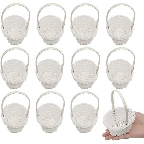 12 Pcs Oval Shaped Mini Woven Baskets With Handles Plastic Tube Flower Basket Braided Rim Basket Exquisite Pastoral Style Portable Basket Picking Vege