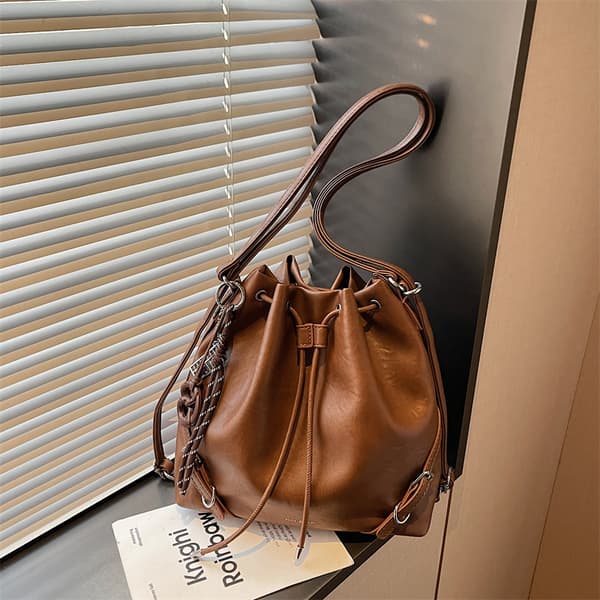 Dame bøtteveske, PU-lær, high-end retrostil. Brown