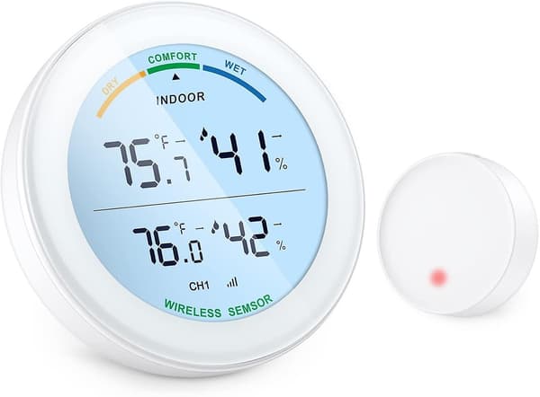 Hygrometer Display Innendørs Utendørs Sensor Temperatur Sensor Innendørs Digital Hygrometer Termometer (Farge: Hvit)