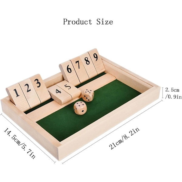 Shut The Box Spil, Klassisk Terningbræt Legetøj, Træ Bordspil, Rejse Spil, Uddannelsesmæssigt Terningspil til Børn - 2 Spillere
