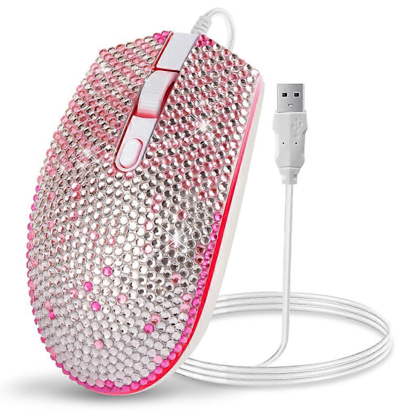 Fargerik for Rhinestone Trådløs USB Optisk Mus Ergonomisk 1600dpi Ledningsmus Plug & Play Lydløs Knapp for Kvinne Jente