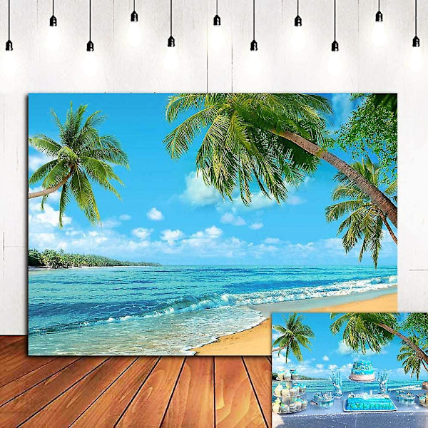 Sommerø-Scene Fotobaggrund Strand Hav Palmeskov Hawaiiansk Tema Fødselsdagsfest Banner Dekorationer Fotobaggrund Vinyl 7x5ft Fotoboks St