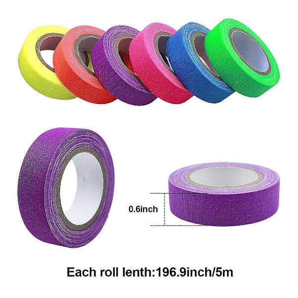 6 Ruller Fluorescerende Klæbebånd, Lysende Neon Gaffer Tape, Selvklæbende UV Sortlys Reaktiv Spike Tape Gløder i Mørket