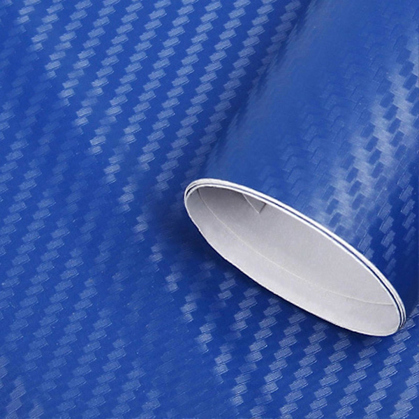 Kolfiber-look Wrapfolie 3D Tjockare Bil Externt Dekorativt Skydd Wrap Rulle Dekaler Dekal Blå 1.52mx60cm