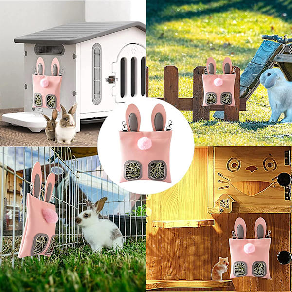 Höhö-påse för kaniner, söt rosa konstläderhängande förvaring för hö, för kanin, marsvin, hamster, smådjur