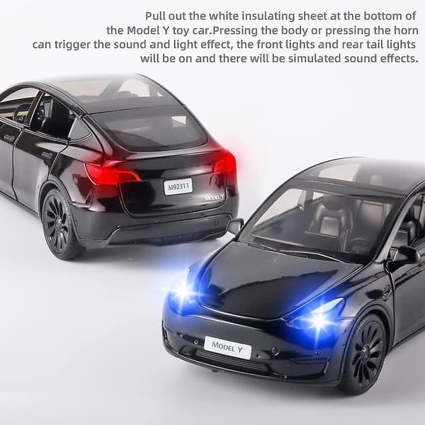Legetøjsbiler Model Y 1/24 Zink Legering Die-Cast Metal Modelbil, Træk Tilbage Legetøjsmodel med Lys og Musik (Model Y Sort)