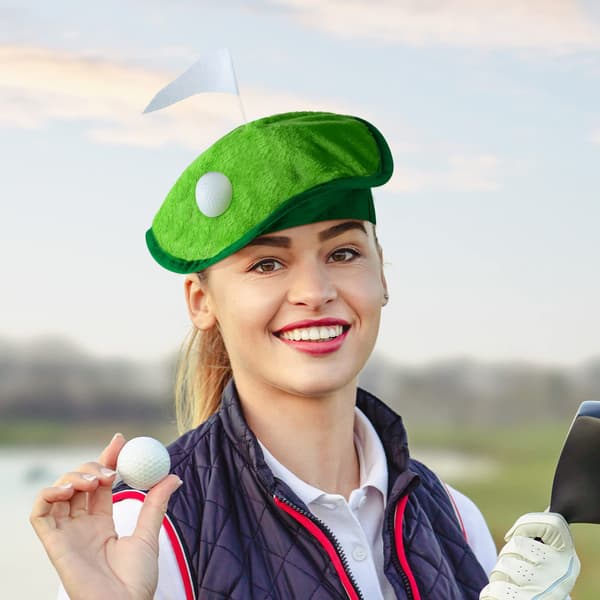 Golfkasketter, golfbaretter, festkostumer og tilbehør med golfflag