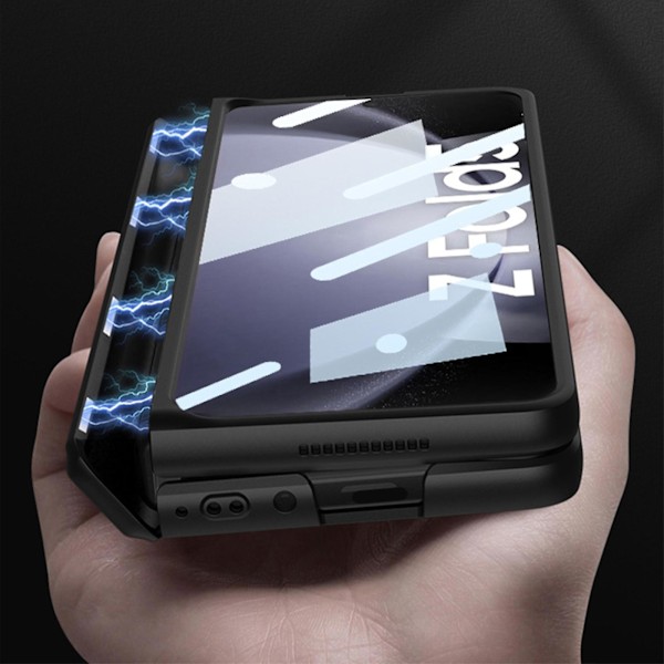 Fodral Kompatibelt med Samsung Galaxy Z Fold 5, Inbyggd Kickstand PC Allomfattande Stötsäker Skydd med Magnetisk Gångjärnsskydd