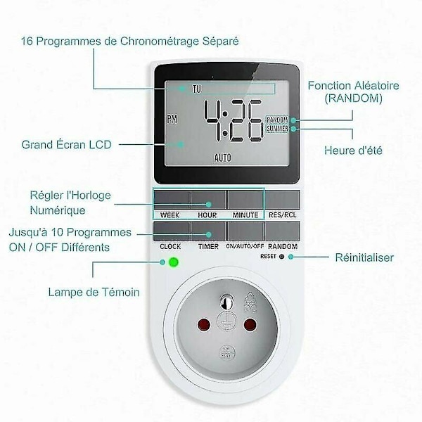 Digital Programmerbar Sokkel, Ukentlig Digital Timer Med LCD-Skjerm, 12t/24t/7d Strømkontakttimer, Energibesparende For Hjemmeapparater Og Belysning (