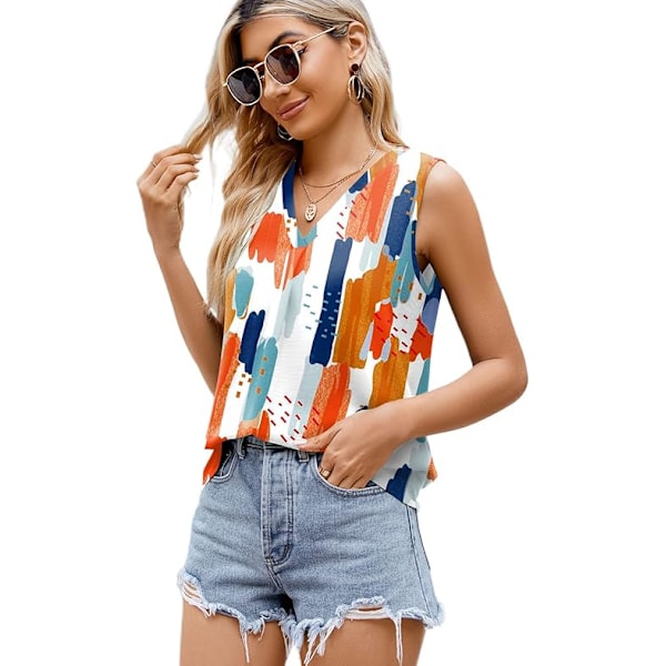 Løs V-hals Ermeløs Chiffon Tank Top for Kvinner, Sommerstopper for Kvinner, Polyester, Lang, Stor Størrelse