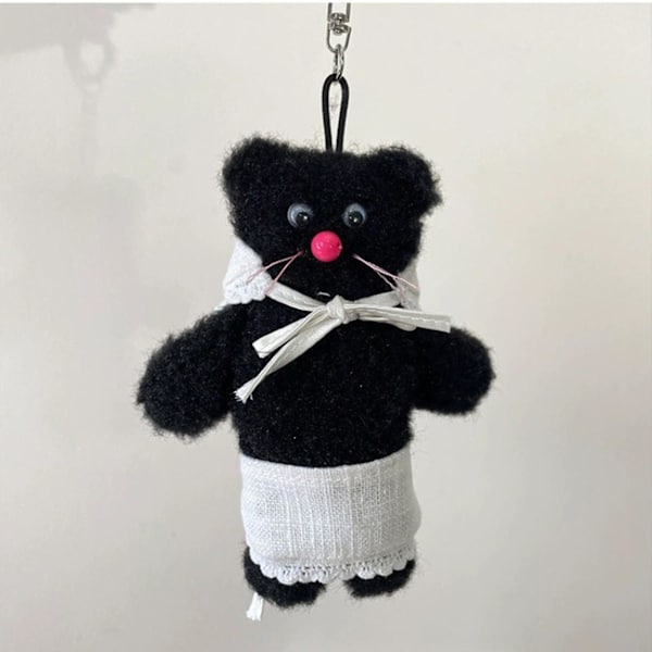 Musta Karhu Pehmolelu Valkoisella Huivilla ja Esiliinalla Täytetty Eläin Plushie Nuken DIY Avaimenperä Ripustus Koriste Reppu Koriste