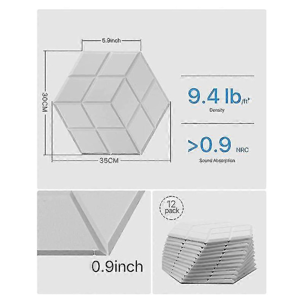 12 Pakk Selvklebende Lyddempende Skumplater 13,8 X 12 X 0,4 Tommer, For Studioer/Opptaksstudio