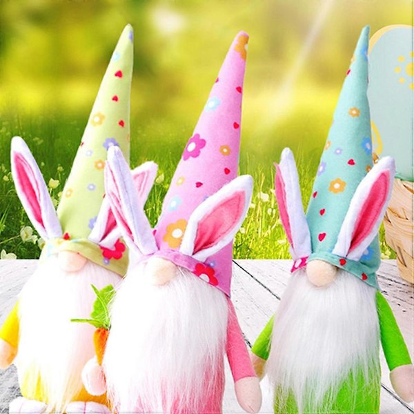 3 st. Påsktomte Dockor Ornament Kanin Tomte Dockor Dekoration Skrivbords Dekor