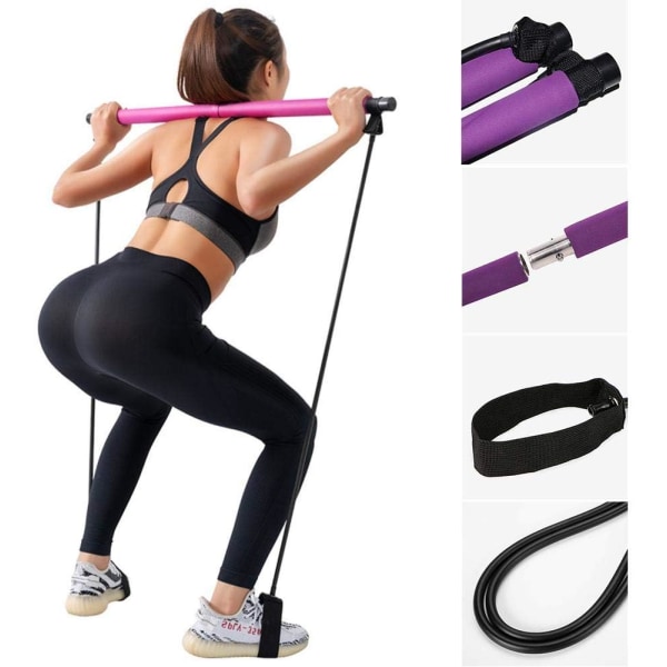 Body Trainer Fitness Device Long Resistance Band Bar Fitness Pilates Bar Fitness Bands for Bodybuilding Workout, purple, 91cm