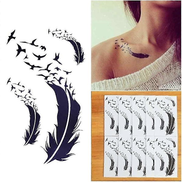 Heyone 10 Ark Tiny Tillfälliga Tatueringar Fjäder Fågel för Män Kvinnor