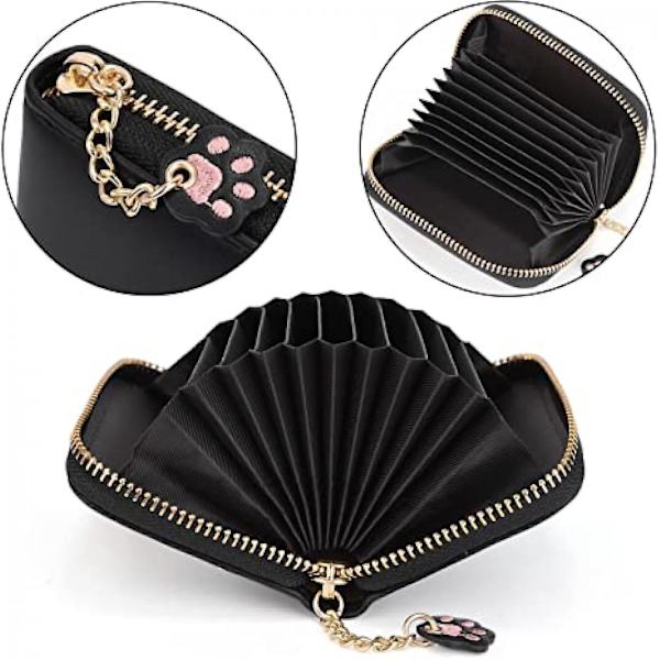 AVEKI Kawaii Tegnebog til Piger Sød Katteklo Zipper Kort Pengelomme Organizer Kvinder Pung, Klo Sort