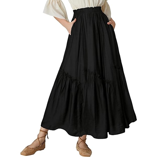 Maxikjole til kvinder, Renaissance, høj talje, boheme, lagdelt, flydende nederdel med lommer