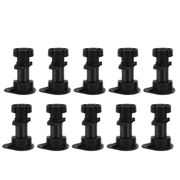 1 Set 10 St 10cm Justerbara Plastfötter för Skåp, Soffa, Möbelfötter (Svart)