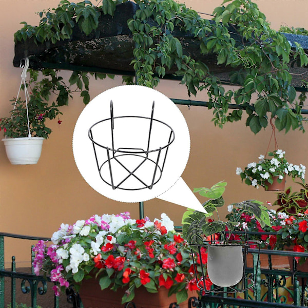 2 st Bonsai Hängande Korg Blomkruka Hållare Järnkonst Handräcke Stativ Blomkruka Konsol med Krokar för Hem Kontor Balkong (Svart, Stor)