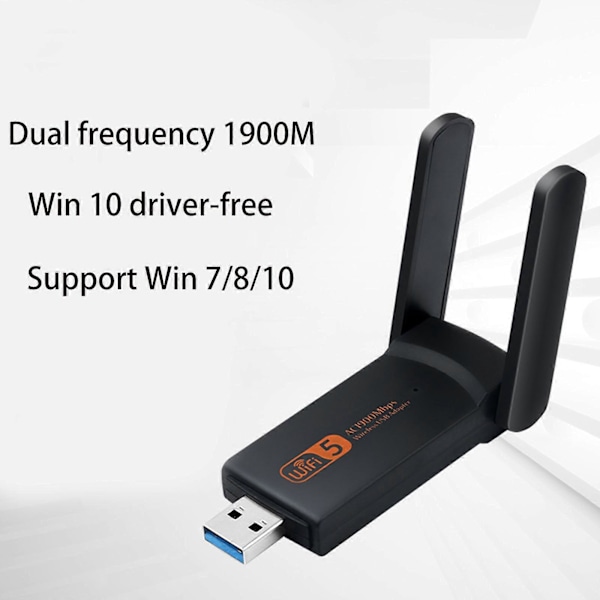 2.4G/5.0G Trådlöst Nätverkskort för Stationär Dator Stöd för Windows XP Vista USB WiFi Adapter Dubbelbands 1900Mbps