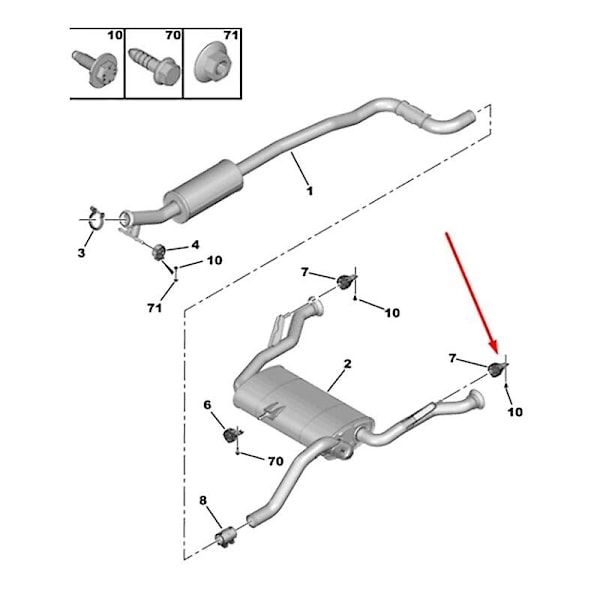 9675078380 Eksosdemper Gummifeste for Peugeot 308 II 308 SW II 2013- Festebrakett for demper