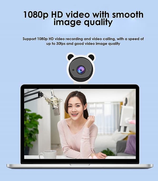 Ryra Webcam 1080p Full HD Webkamera til Laptop Computer Webkamera Støjreducerende Mikrofoner Webcam Videoopkald Konference