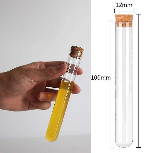 20 st 12x100mm Transparenta Laboratorieprovrör i Plast med Korkproppar