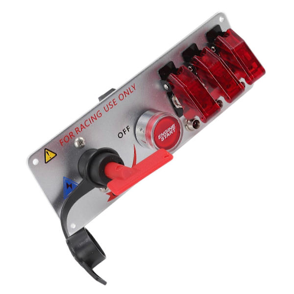 5-i-1 12V LED Toggle Tændingskontaktpanel med Motorstart-tryknap til Racerbil RV Truck Rød