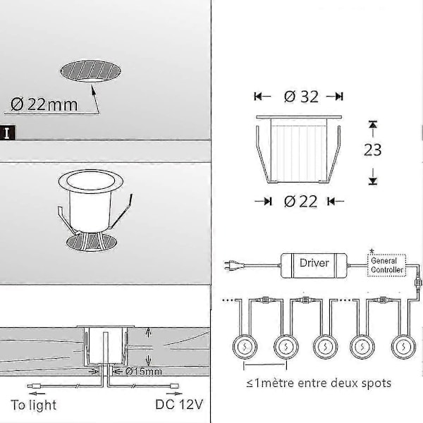 Paket med 16 LED-infällda spotlights för träterrass, vattentät IP67, utomhus infällda spotlights-kit