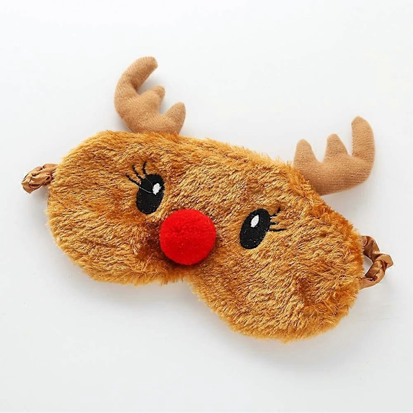 2-pack Plåsterjulklapp Renar Ögonmask för Sömn, Söta Fluffiga Cartoon Djur Ögonbindel Ögonskydd Resa Ögonöverdrag för Kvinnor Män