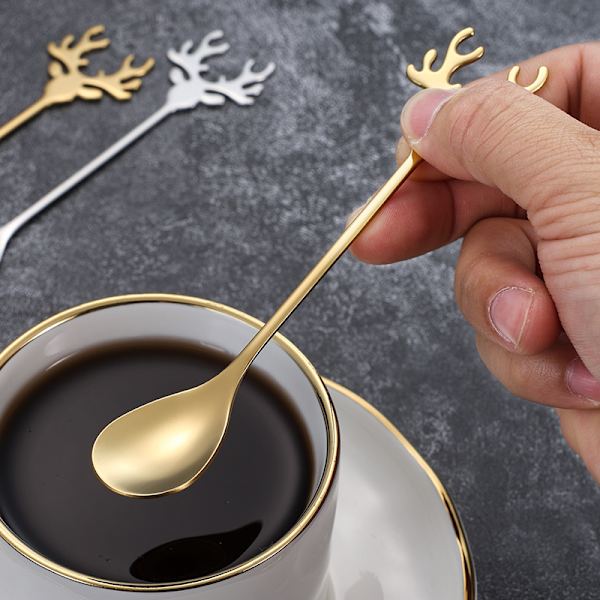 304 rustfrit stål ske, juleske, tegneserie, omrøring, kaffe, dessert ske, kreativ hjorteske