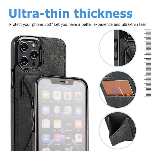 iPhone 13 MINI, Wallet Case - Slank Syntetisk Læder Kortætui med Canvas Twill Stil Finish & 2 Kreditkortlommer [Sort]