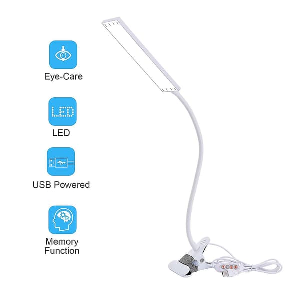 Kexin Flexibd USB Klips-på Bordsklampe 3-Mode Læsning Vinta