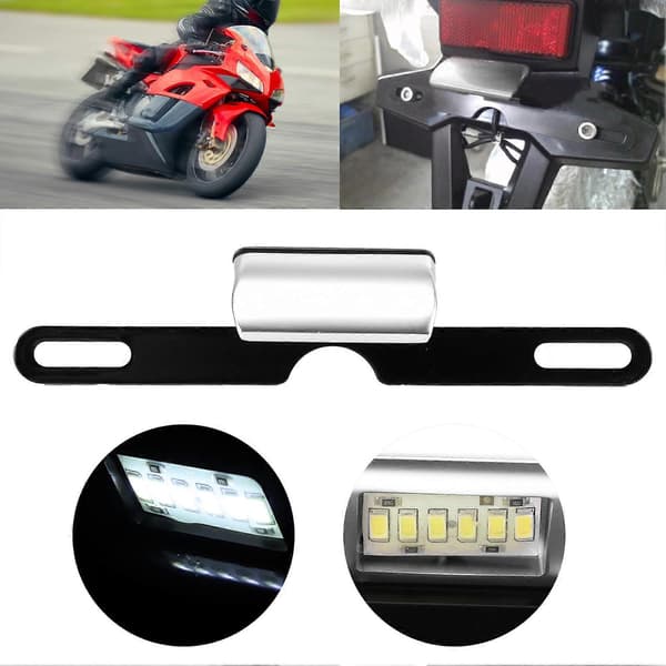 Universal Motorcykel Nummerpladelys CNC Aluminium Bagerste Nummerpladelampe 6 LED Bagmontering Belysning Sølv