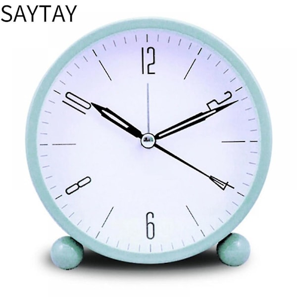 SAYTAY Analog Alarm Clock, 4 inch Super Silent Non Ticking Small Clock with Night Light, Battery Operated, Simply Design, for Bedroon, Bedside, Desk-G