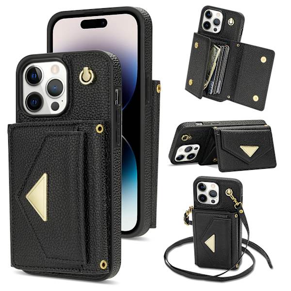 Plånboksfodral Kompatibelt Med Iphone 15 Pro Max, PU-Läderfodral Med Axelrem & Kortfack Kickstand För Kvinnor