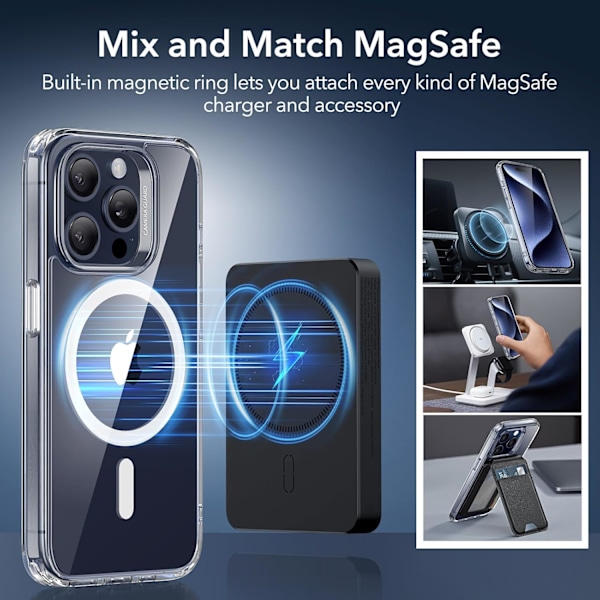 Deksel til iP15 Pro, anti-gulning, ripebestandig bakside, magnetisk deksel til iP 15 Pro, klassisk serie, klar iphone 15Pro