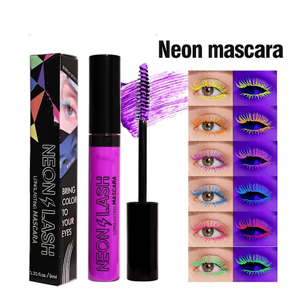 Neon Mascara, UV-glödande svartljusfärgad mascara för ögonfransar, färgglad vattentät fluorescerande mascara för vardagsbruk och Halloween jul