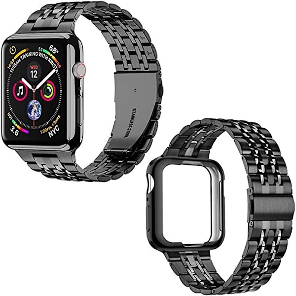Kompatibel med Apple Watch-reim 42mm 44mm 45mm, Solid rustfritt stålmetallreim for iWatch-serie, Sølv/Roségull