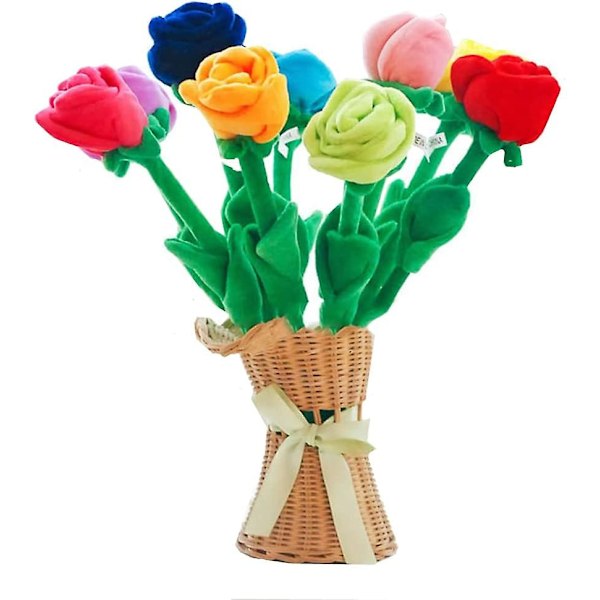 7 stk. Bløde Roseblomster 12,5 tommer Bøjbare Stilke Blød Buket Legetøj Blød Roseblomst Graduation Mors Dag Kæreste Kone Gave Flerfarvet