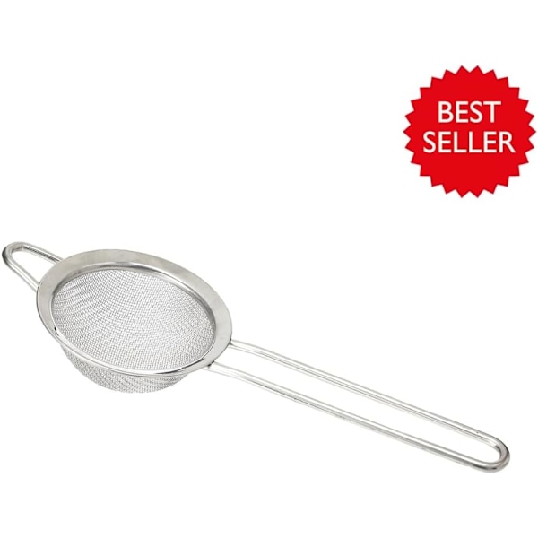 Sil i rostfritt stål, 8 cm diameter, finmaskig, idealisk för löst te, strössel på tekakor och sköljning av enstaka portioner bönor