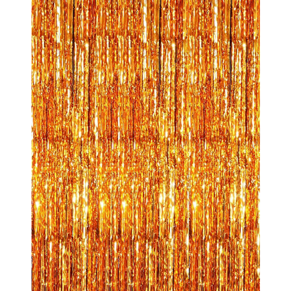 3,2 ft x 9,8 ft Metallic Tinsel Foil Fringe Gardiner for Party Fotobakgrunn Bryllupsdekorasjon (2 pakker, oransje)