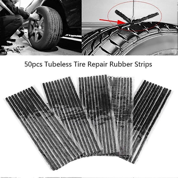 50 stk Svarte Slangedekk Dekk Punktering Reparasjon Tetningsgummi Strimler Bil Motorsykkel 200 * 3,5 mm