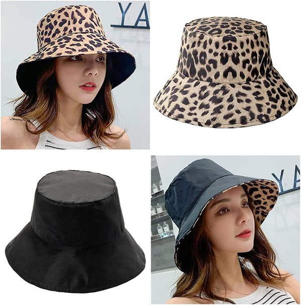 Dam Reversibla Bucket Hat Mode Leopard Fiskare Hattar Packbar Floppy Solhatt