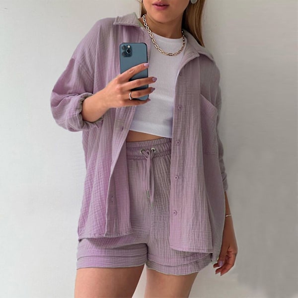 Elastiska höghögda shortsset, tvådelat set med dragsko-shorts, lämpligt för kvinnor, formellt, vardagligt, fest, boll