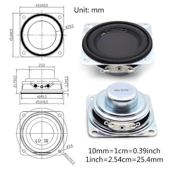 Audio 2 st 45MM 4 Ohm 5W Full Range Högtalare Gummikant NdFeB Magnetisk Mini Bärbar Högtalare Ljud Hemmabio