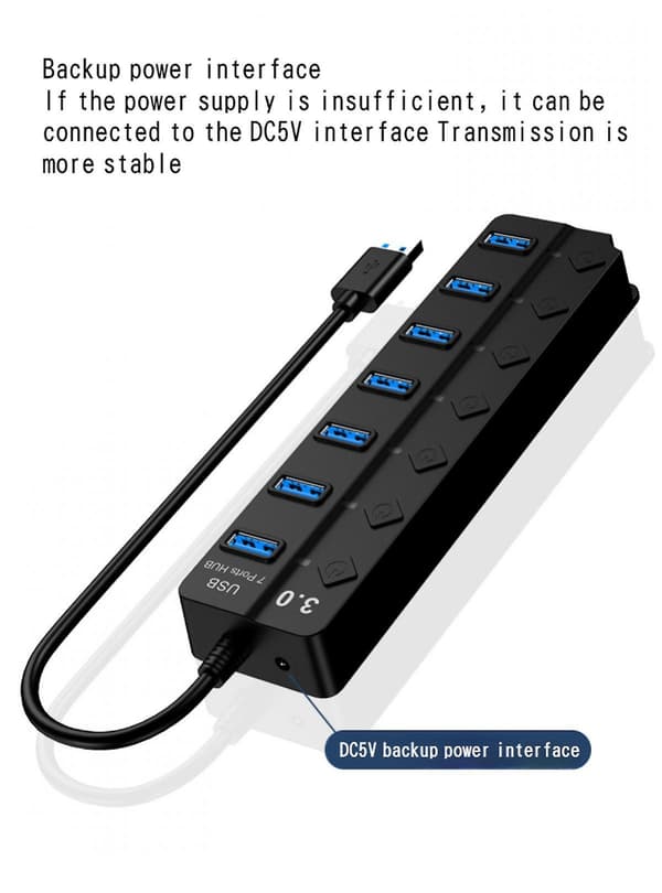 7-ports High-speed Usb3.0 Hub med Uafhængig Switch Usb Forlænger Computer Hub Splitter