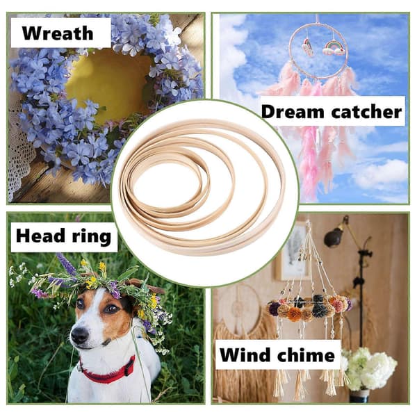Træringe, Bambus Blomster Hoops Kransringe Makrame Hoop Ringe til DIY Bryllup Jul Krans, D