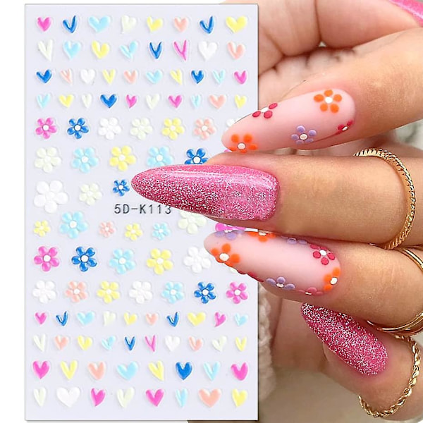 Blomster Nagelsticker Vår Sommar 5d Ihålig Utsökt Mönster Färgglada Blomster Nageldekaler Daisy Kanin Blomster Nagelsticker Nageldesign För Acryl